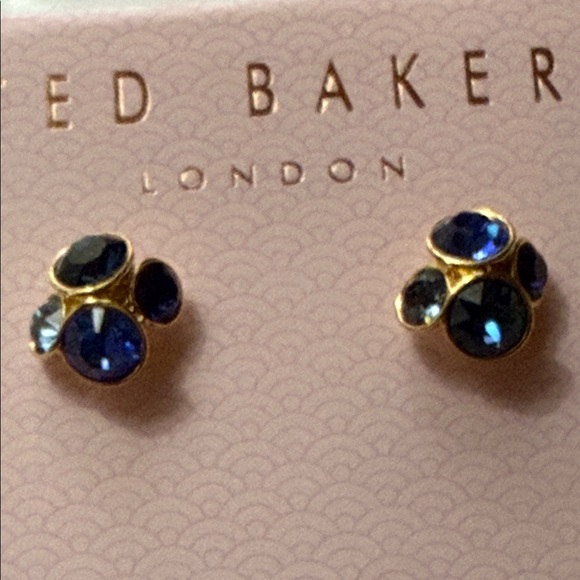 Ted Baker Gold and Blue Cluster Earrings - Picture 1 of 7